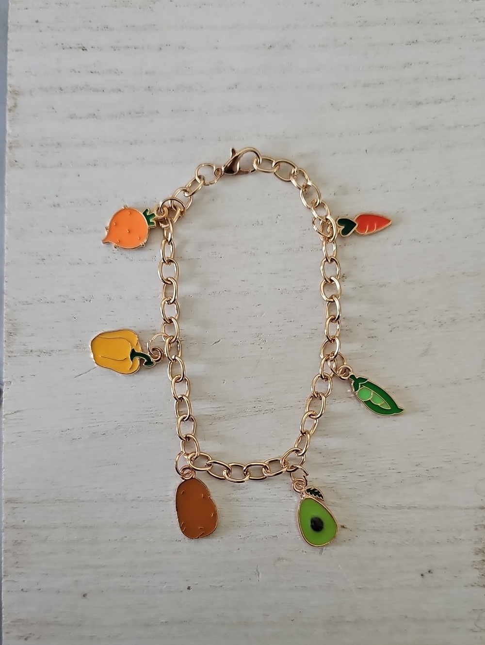 Gold-Tone Vegetable Charm Bracelet